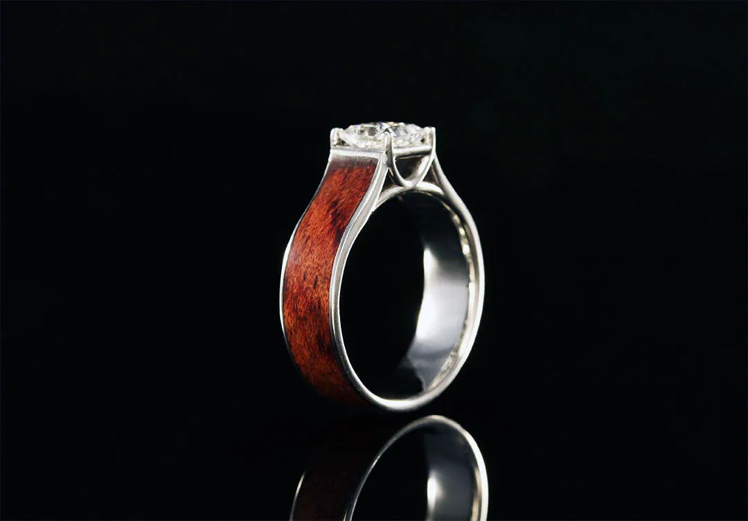 CATHEDRAL 14K GOLD DIAMOND BUBINGA WATERFALL WOOD RING