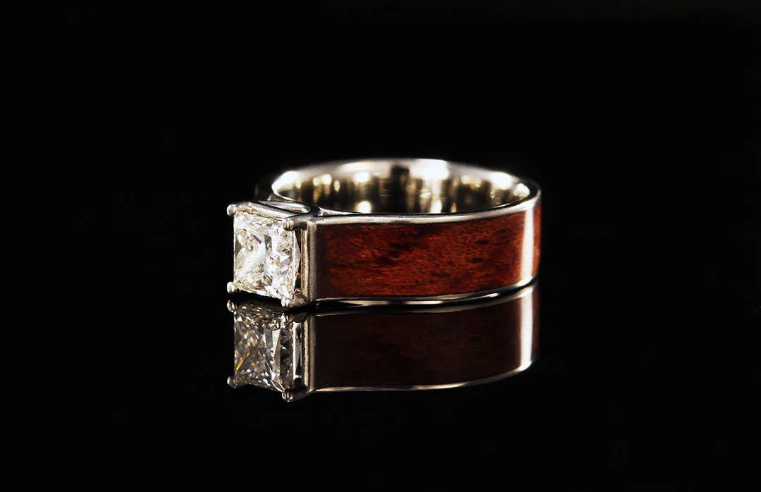 CATHEDRAL 14K GOLD DIAMOND BUBINGA WATERFALL WOOD RING