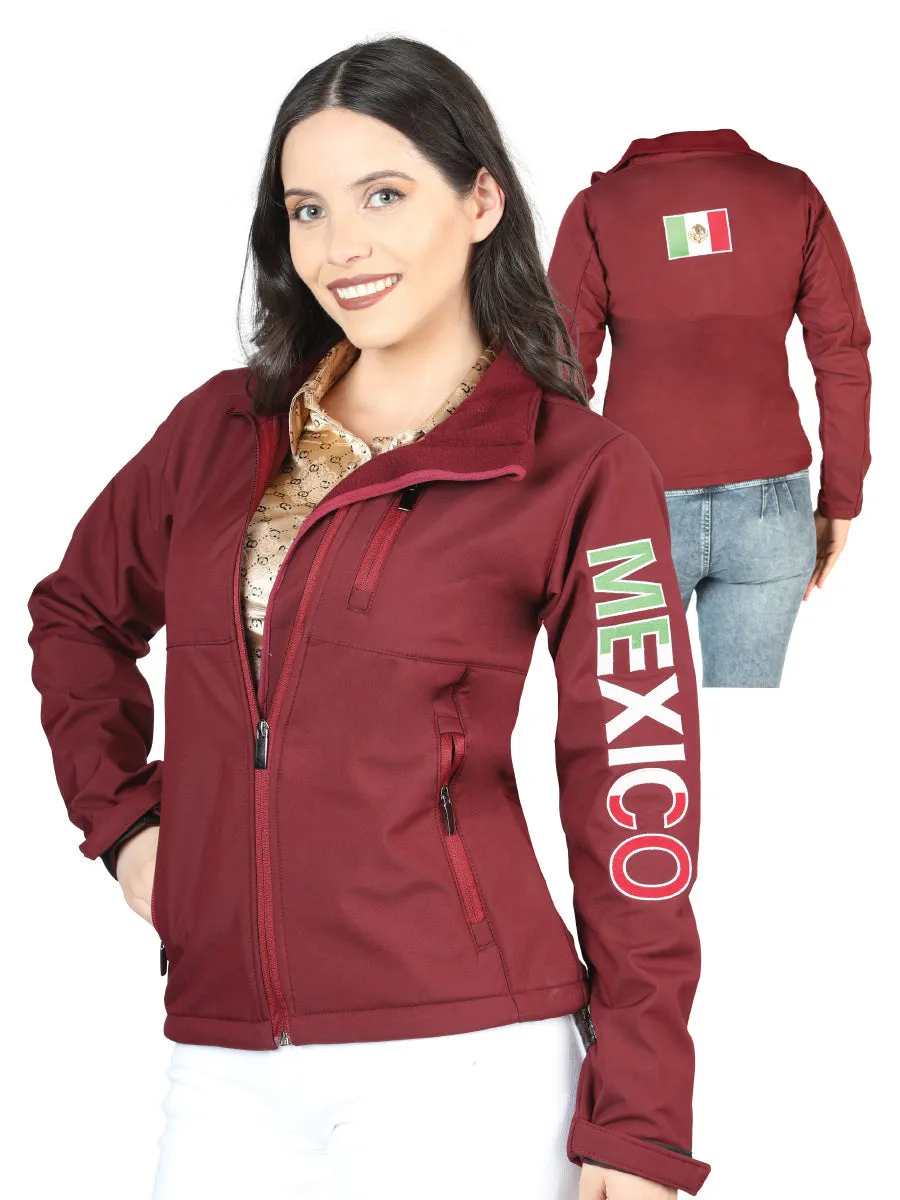 Chamarra Casual Bandera de Mexico Burgandy para Mujer 'El Señor de los Cielos' - ID: 44132