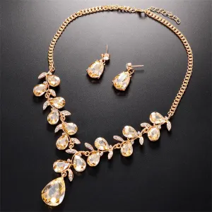 Champagne Crystal & Cubic Zirconia 18K Gold-Plated Pear-Cut Drop Earrings & Necklace