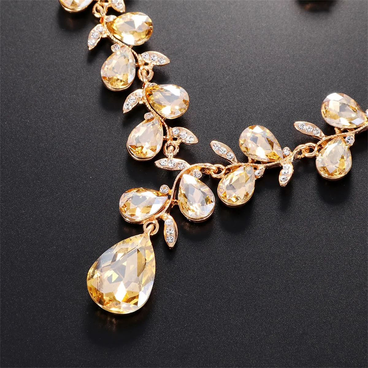 Champagne Crystal & Cubic Zirconia 18K Gold-Plated Pear-Cut Drop Earrings & Necklace