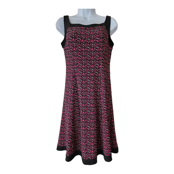 Chaps Sleeveless Pink &amp; Black Patterned Midi Dress Women's Size Small