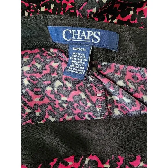 Chaps Sleeveless Pink &amp; Black Patterned Midi Dress Women's Size Small