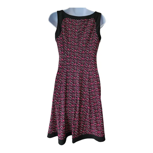 Chaps Sleeveless Pink &amp; Black Patterned Midi Dress Women's Size Small