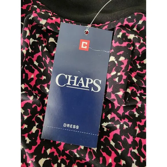 Chaps Sleeveless Pink &amp; Black Patterned Midi Dress Women's Size Small