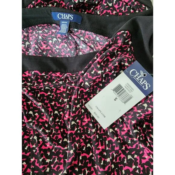 Chaps Sleeveless Pink &amp; Black Patterned Midi Dress Women's Size Small