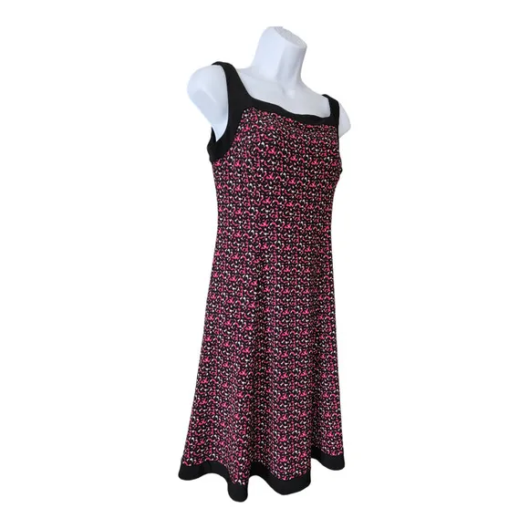Chaps Sleeveless Pink &amp; Black Patterned Midi Dress Women's Size Small