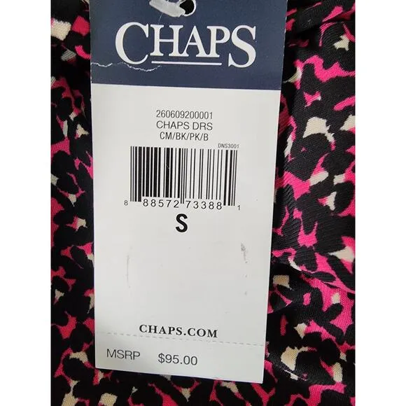 Chaps Sleeveless Pink &amp; Black Patterned Midi Dress Women's Size Small
