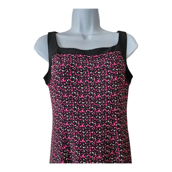 Chaps Sleeveless Pink &amp; Black Patterned Midi Dress Women's Size Small