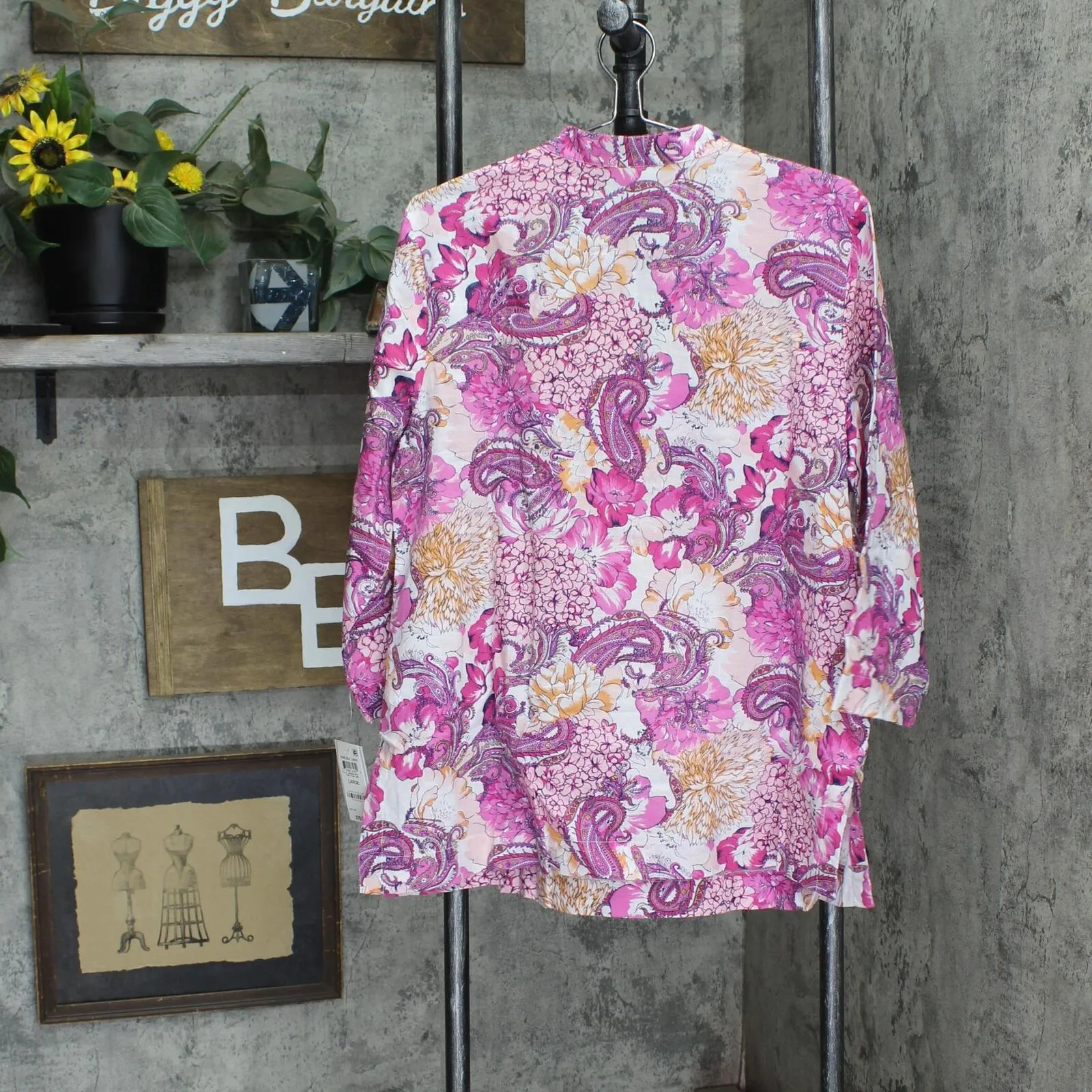 Charter Club Women's Linen Blend Embroidered Neck Tunic Top Dark Pink L