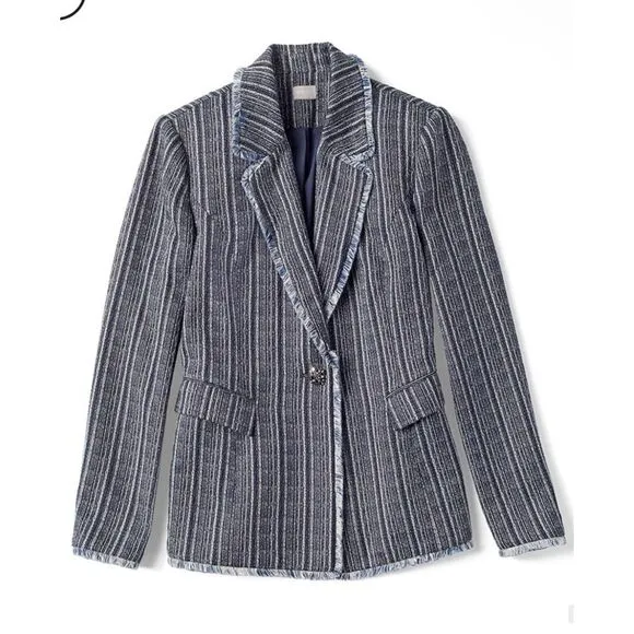 Chicos Striped Navy Tweed Blazer Size S