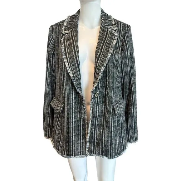 Chicos Striped Navy Tweed Blazer Size S
