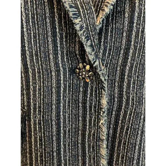 Chicos Striped Navy Tweed Blazer Size S