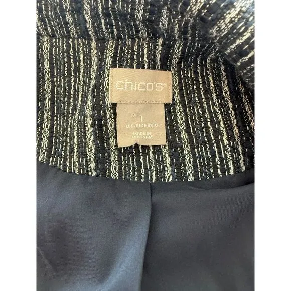 Chicos Striped Navy Tweed Blazer Size S
