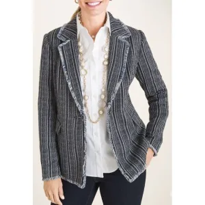 Chicos Striped Navy Tweed Blazer Size S