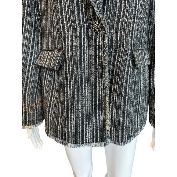 Chicos Striped Navy Tweed Blazer Size S