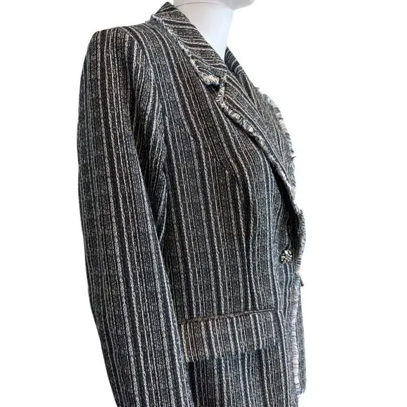 Chicos Striped Navy Tweed Blazer Size S