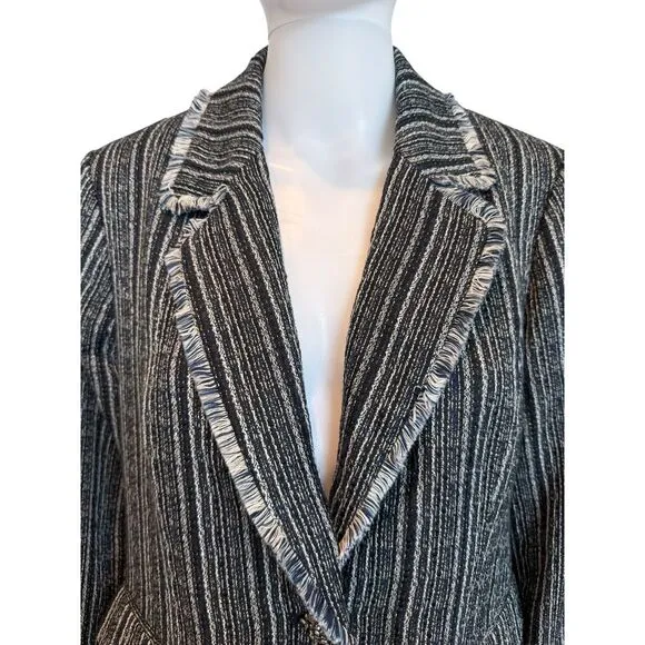 Chicos Striped Navy Tweed Blazer Size S