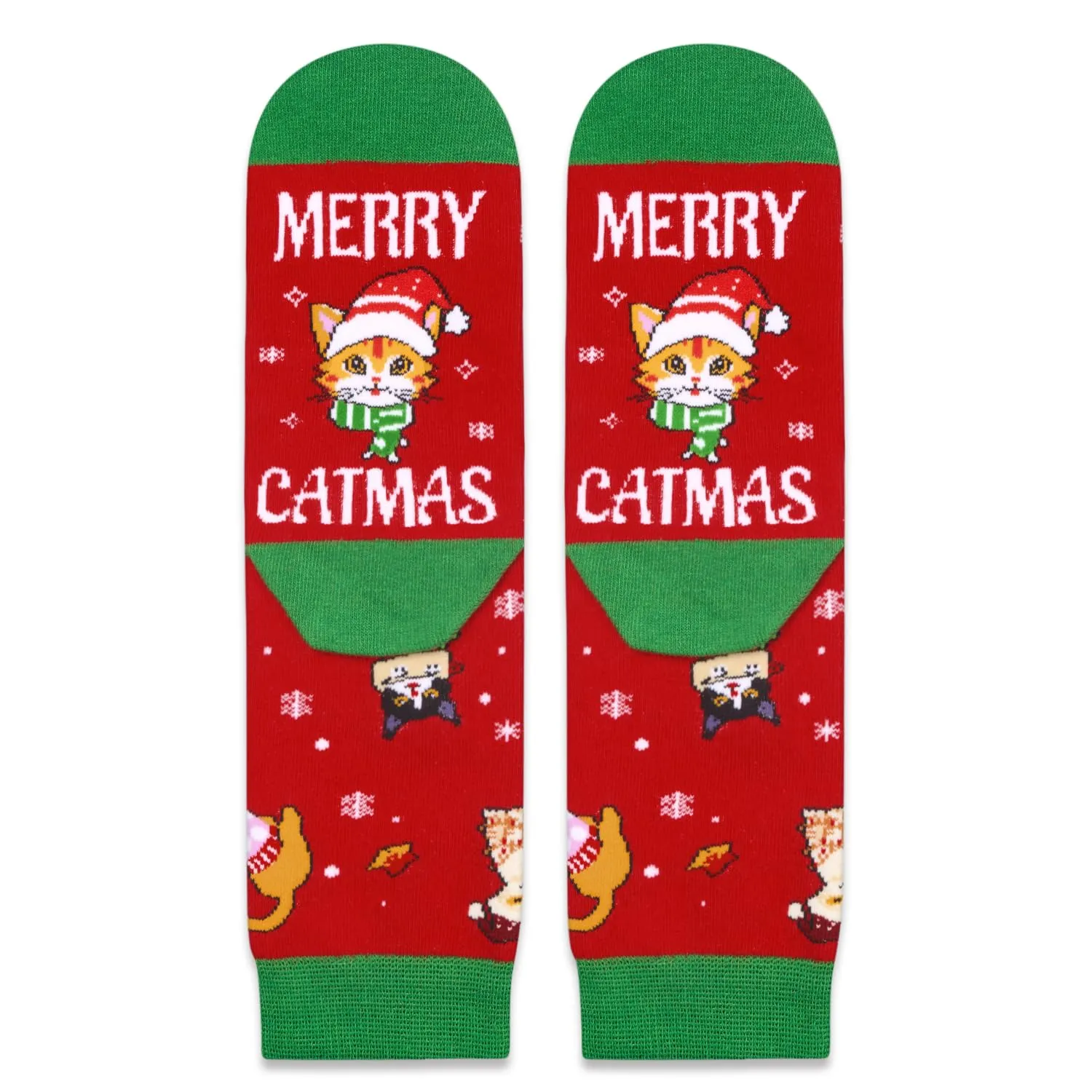 Christmas Gifts Stocking Socks for Boys Girls - Cat Themed Red Santa Gifts Xmas Stocking for Kids 2-3 Years Old