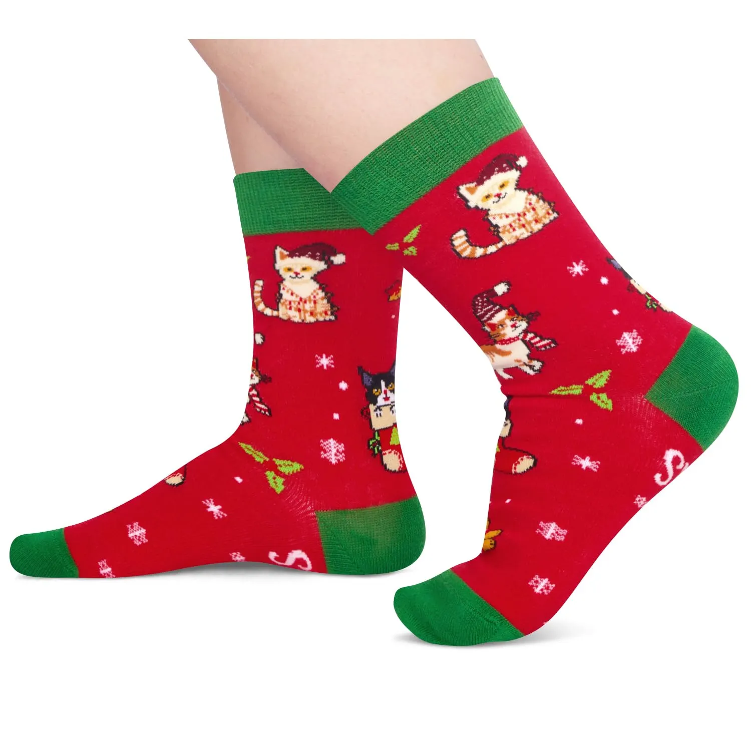 Christmas Gifts Stocking Socks for Boys Girls - Cat Themed Red Santa Gifts Xmas Stocking for Kids 2-3 Years Old