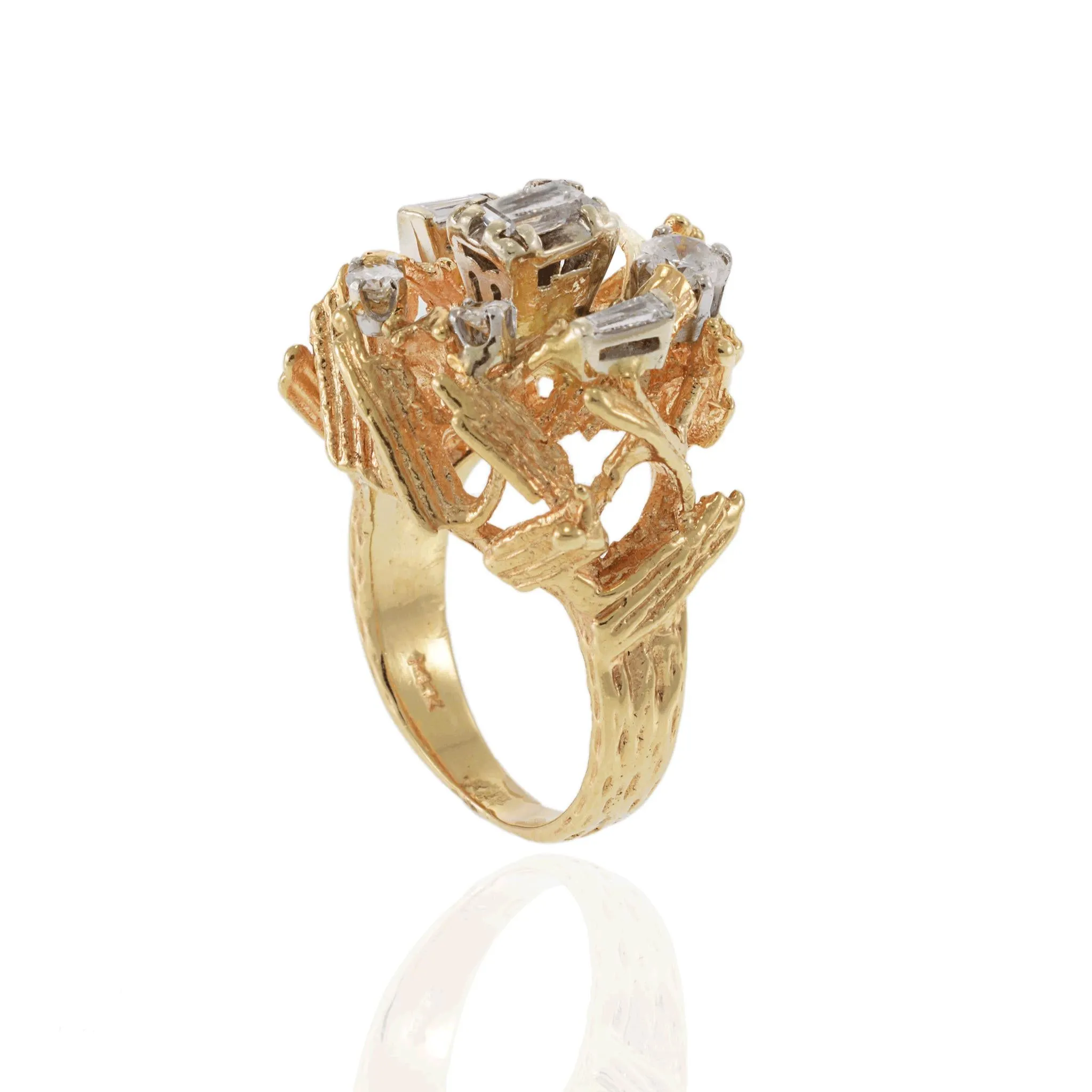Circa 1970 14KT Yellow Gold Emerald Cut Diamond Ring