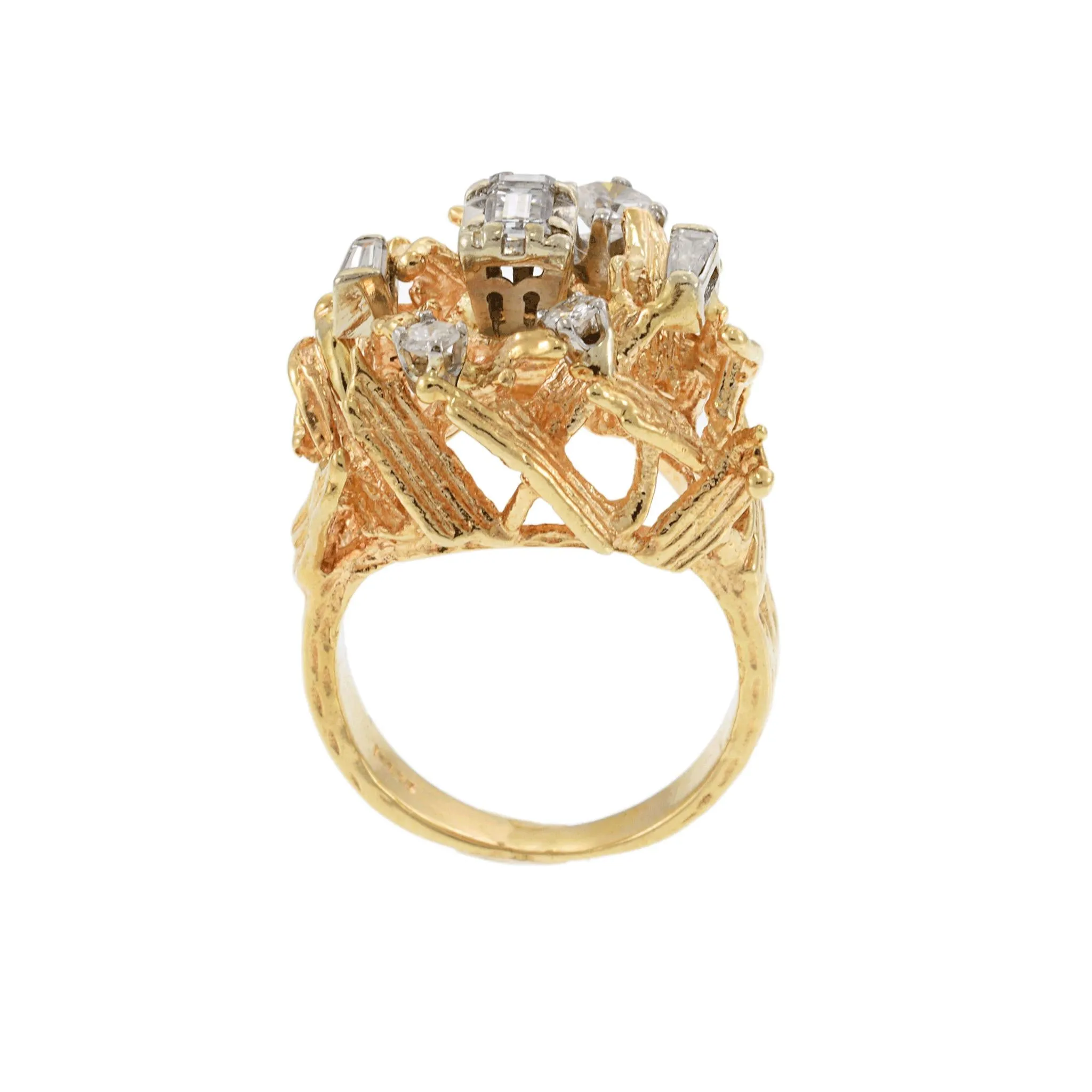 Circa 1970 14KT Yellow Gold Emerald Cut Diamond Ring