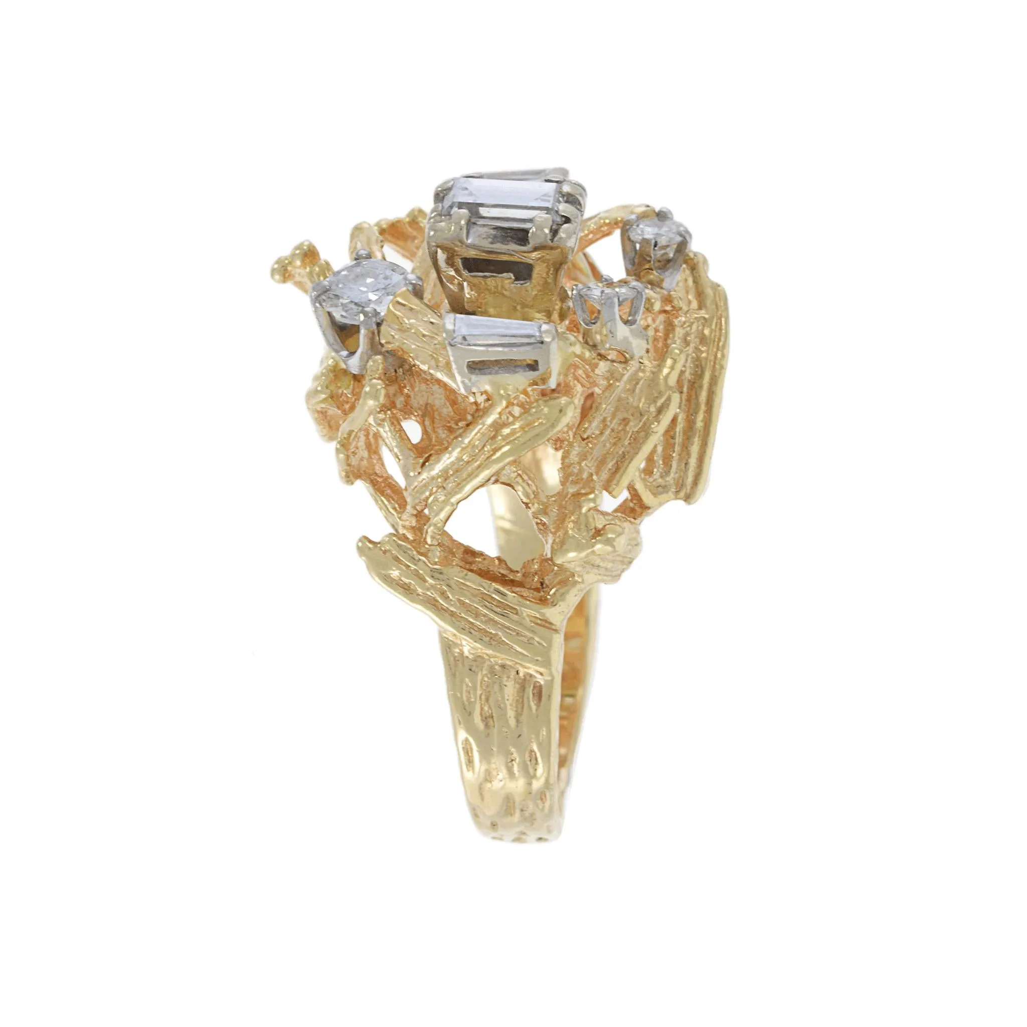 Circa 1970 14KT Yellow Gold Emerald Cut Diamond Ring