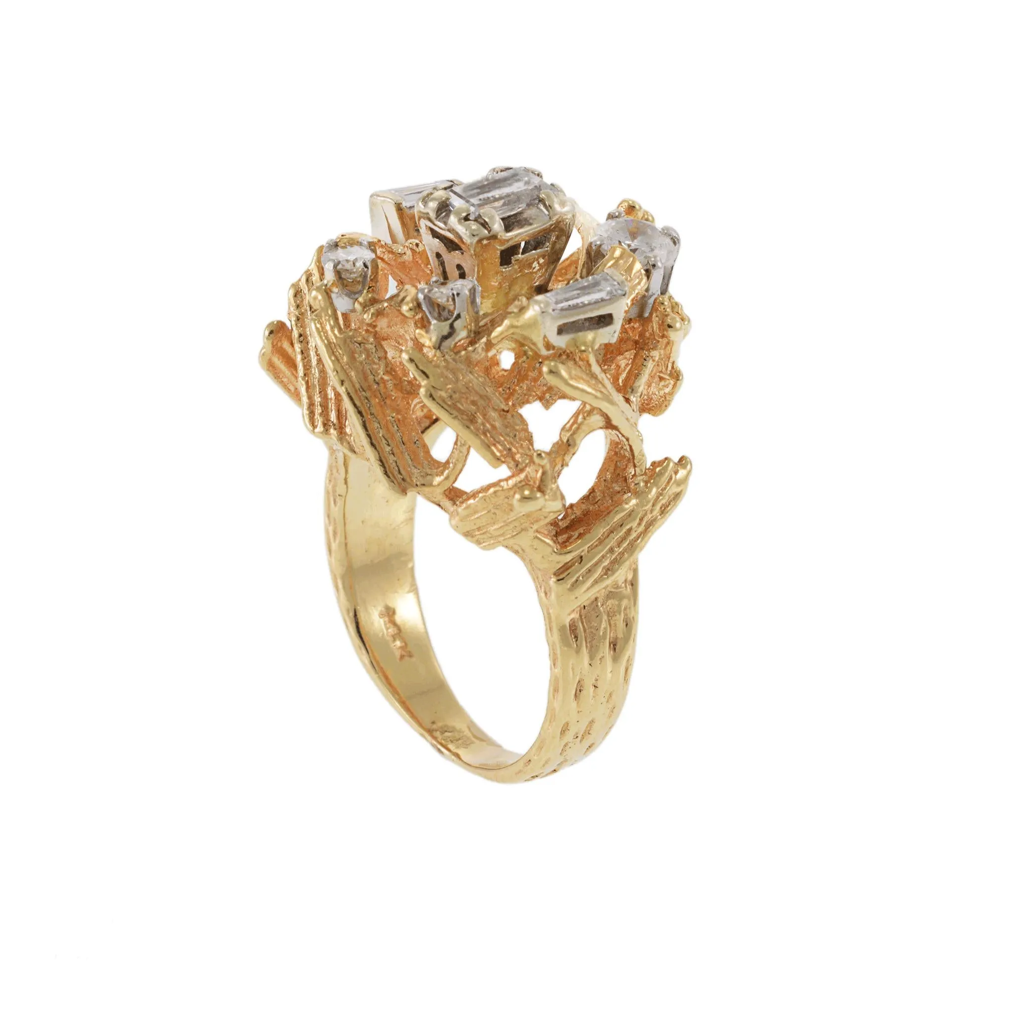Circa 1970 14KT Yellow Gold Emerald Cut Diamond Ring