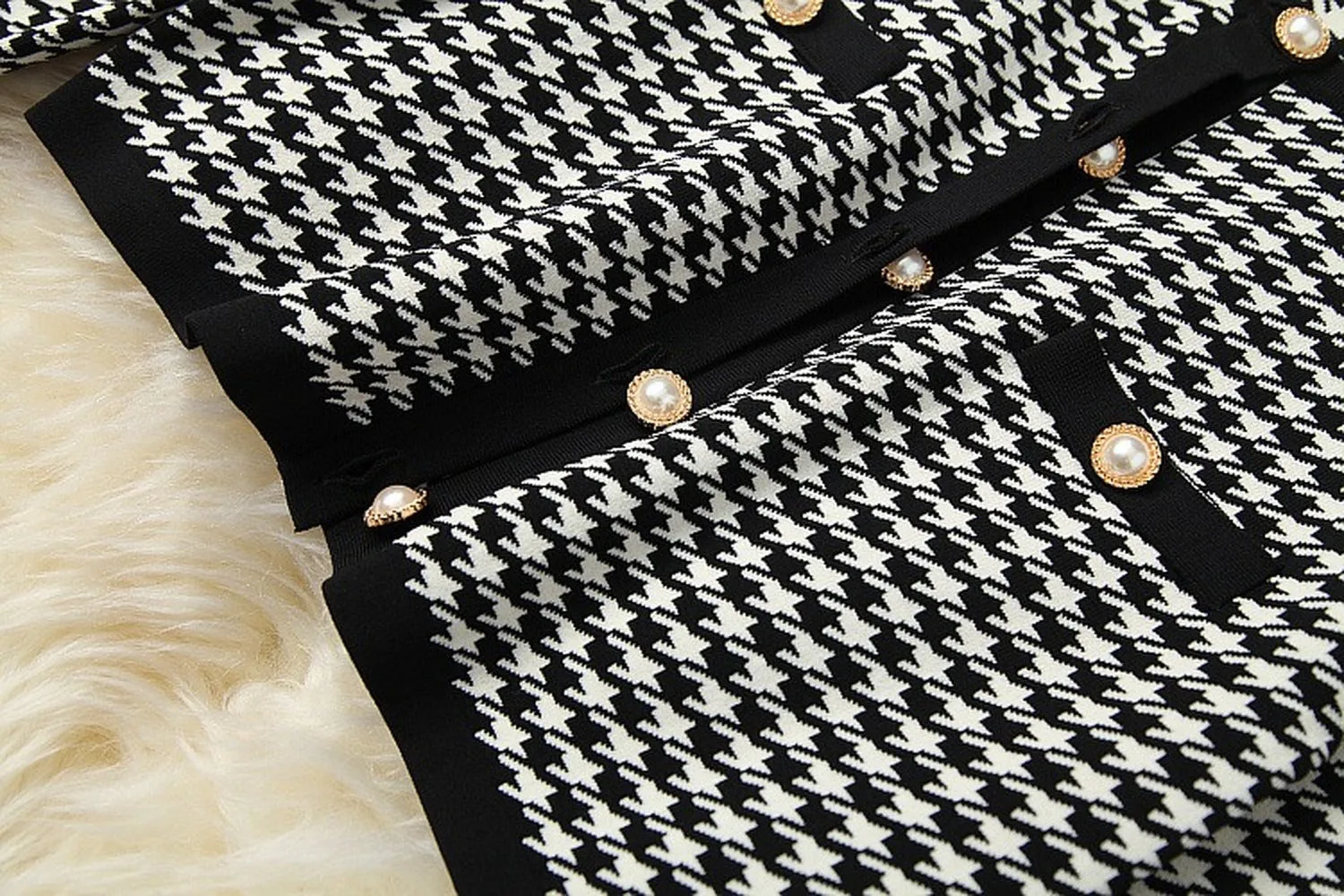 Classic Houndstooth Single-breasted Cardigan Vest Dress Two-piece Set Yellow