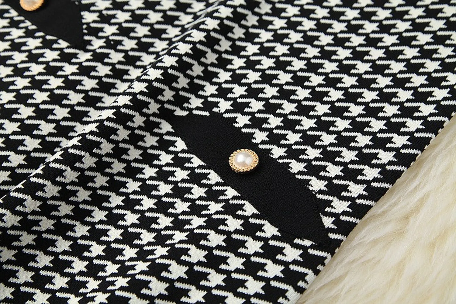 Classic Houndstooth Single-breasted Cardigan Vest Dress Two-piece Set Yellow