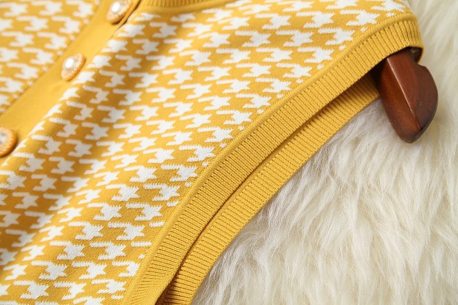 Classic Houndstooth Single-breasted Cardigan Vest Dress Two-piece Set Yellow