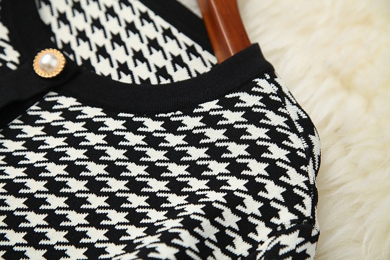 Classic Houndstooth Single-breasted Cardigan Vest Dress Two-piece Set Yellow