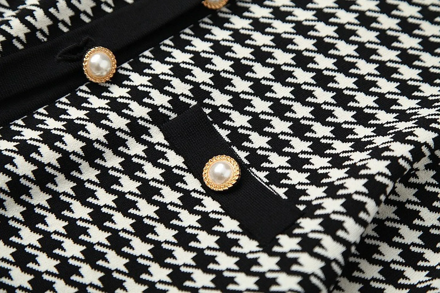 Classic Houndstooth Single-breasted Cardigan Vest Dress Two-piece Set Yellow