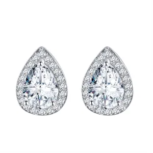 Clear Crystal & Cubic Zirconia Silver-Plated Teardrop Cushion Stud Earrings