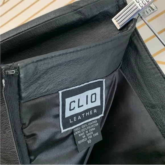 Clio Genuine Leather Women's Pencil Skirt Back ZipLined Casual Black Size 10