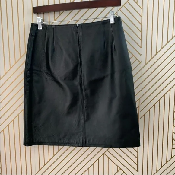 Clio Genuine Leather Women's Pencil Skirt Back ZipLined Casual Black Size 10