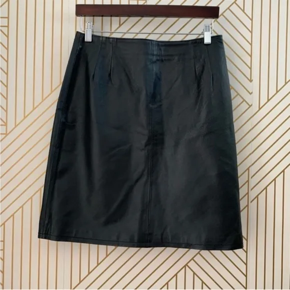 Clio Genuine Leather Women's Pencil Skirt Back ZipLined Casual Black Size 10