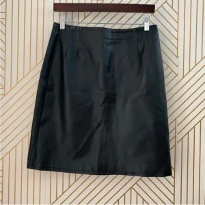 Clio Genuine Leather Women's Pencil Skirt Back ZipLined Casual Black Size 10