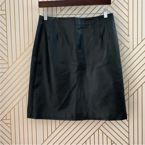 Clio Genuine Leather Women's Pencil Skirt Back ZipLined Casual Black Size 10