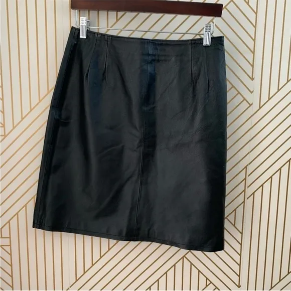 Clio Genuine Leather Women's Pencil Skirt Back ZipLined Casual Black Size 10