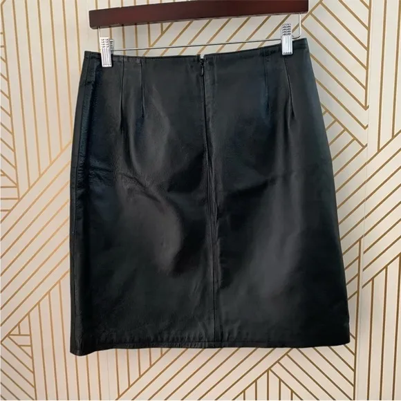 Clio Genuine Leather Women's Pencil Skirt Back ZipLined Casual Black Size 10