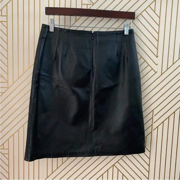 Clio Genuine Leather Women's Pencil Skirt Back ZipLined Casual Black Size 10