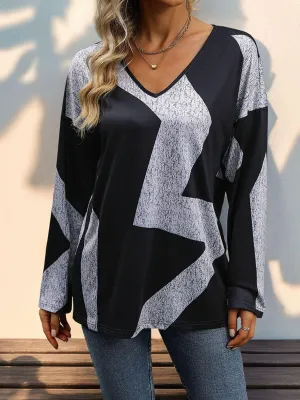 Color Block V Neck Shirt