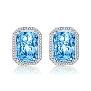 Colored Radiant Crystal & Cubic Zirconia Silver-Plated Halo Stud Earrings