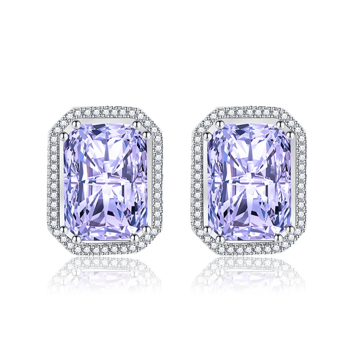 Colored Radiant Crystal & Cubic Zirconia Silver-Plated Halo Stud Earrings