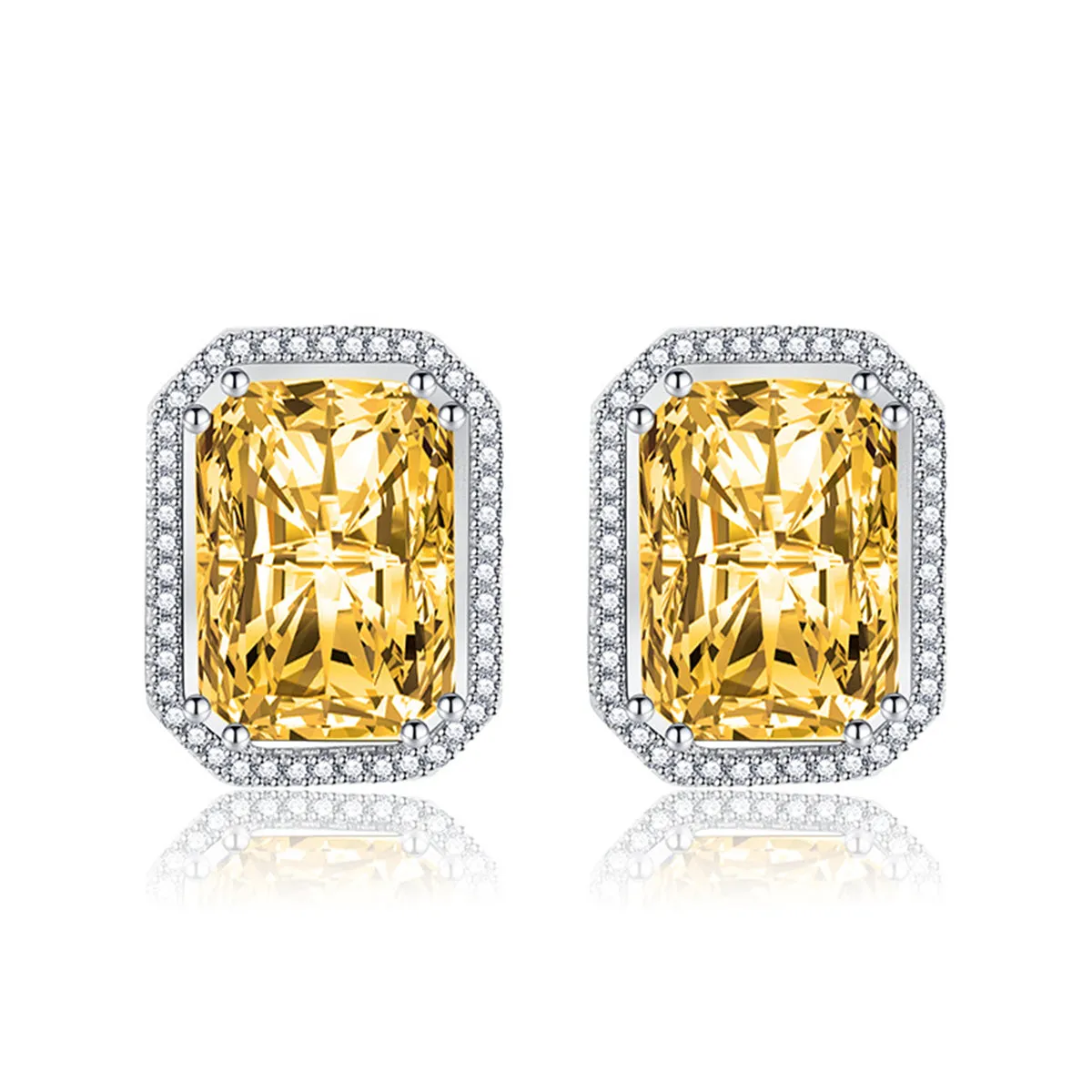 Colored Radiant Crystal & Cubic Zirconia Silver-Plated Halo Stud Earrings