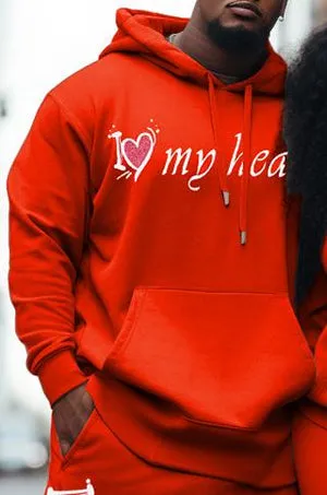 Couple Plus Size Casual Couple Outfit Graffiti in My Heart Hoodie Set