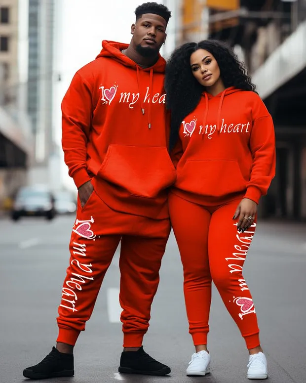 Couple Plus Size Casual Couple Outfit Graffiti in My Heart Hoodie Set