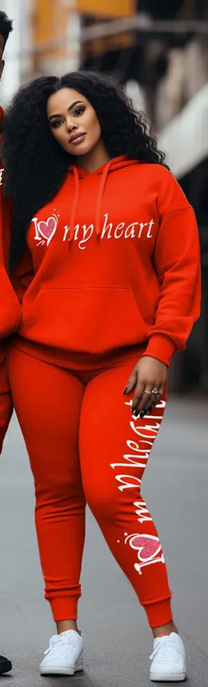 Couple Plus Size Casual Couple Outfit Graffiti in My Heart Hoodie Set