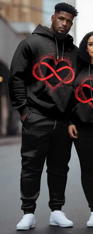 Couple Plus Size Casual Couple Outfit Heartfelt Graffiti Hoodie Set